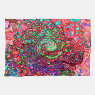 Watercolor Red Groovy Abstract Retro Liquid Swirl Kitchen Towel