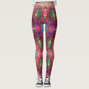 Watercolor Red Groovy Abstract Retro Liquid Swirl Leggings