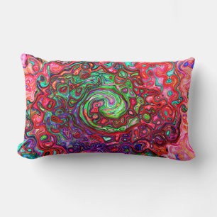 Watercolor Red Groovy Abstract Retro Liquid Swirl Lumbar Pillow