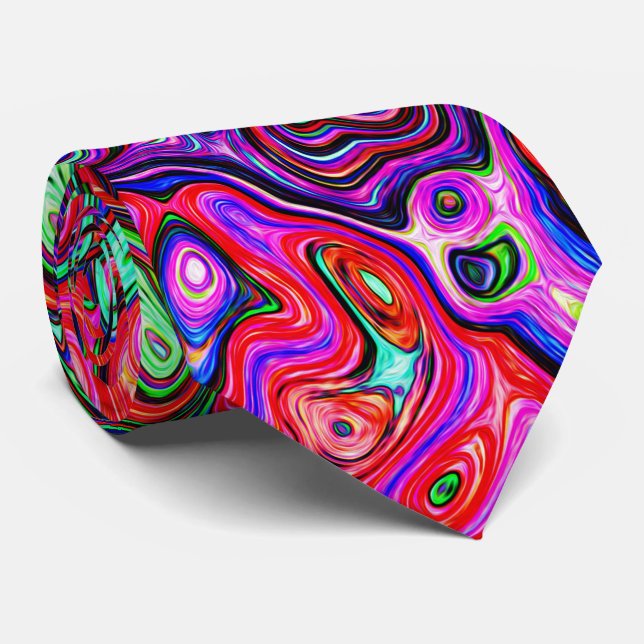 Watercolor Red Groovy Abstract Retro Liquid Swirl Neck Tie (Rolled)