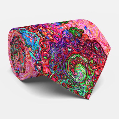 Watercolor Red Groovy Abstract Retro Liquid Swirl Neck Tie