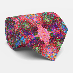 Watercolor Red Groovy Abstract Retro Liquid Swirl Neck Tie