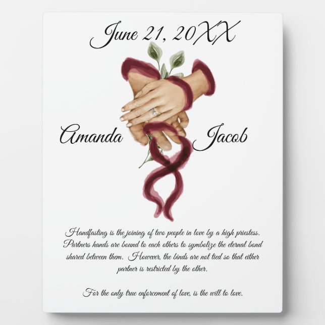 Watercolor Red Handfasting Art Wedding Keepsake Plaque (Front)