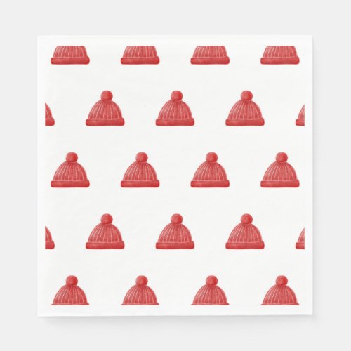 Watercolor red hat pattern Christmas holiday Napkins
