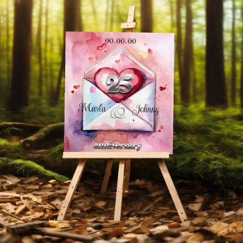 Watercolor Red Heart 25 Wedding Anniversary Poster by PoeticPastries at Zazzle