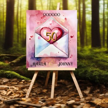 Watercolor Red Heart 50 Wedding Anniversary Poster by PoeticPastries at Zazzle