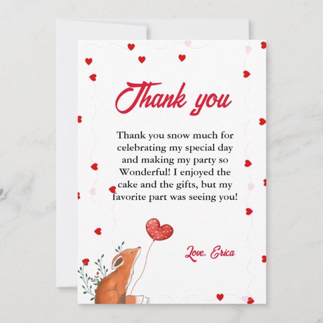 Watercolor Red  heart Birthday Thank You Card (Front)