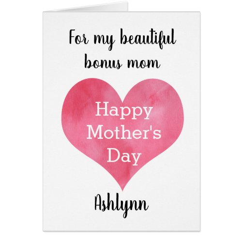 Watercolor Red Heart Happy Mothers Day Bonus Mom