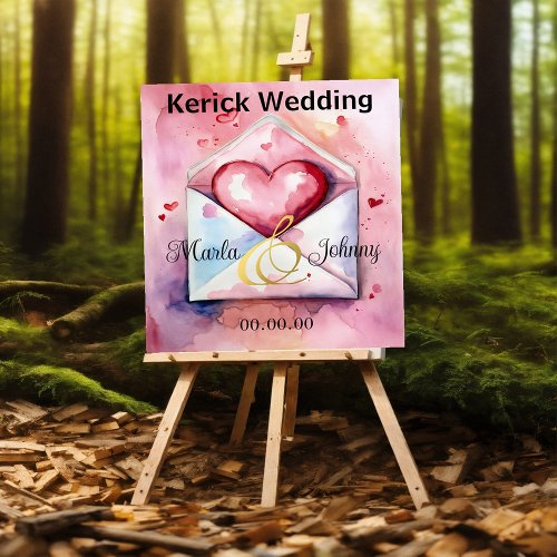 Watercolor Red Heart in Letter Wedding  Poster