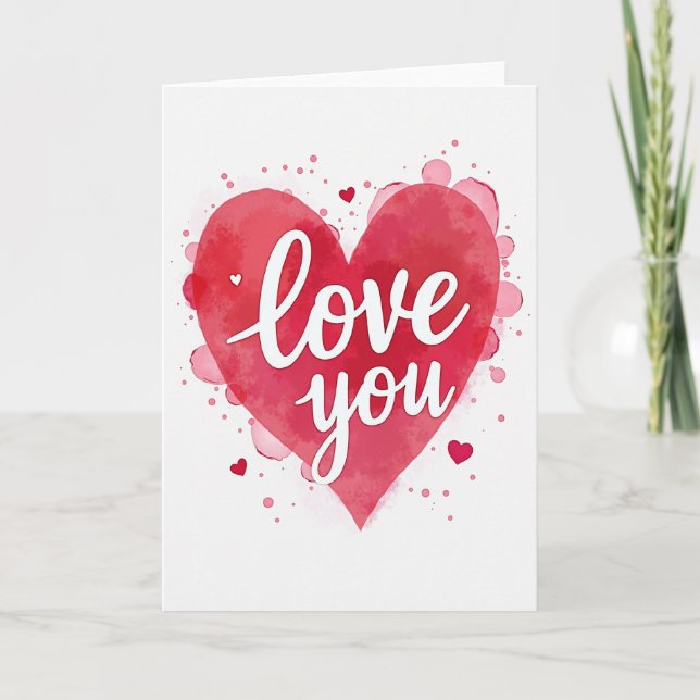 Watercolor Red Heart Love You Card (Front)