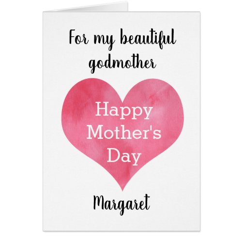 Watercolor Red Heart Mothers Day Godmother