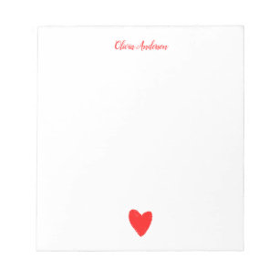 Watercolor Red Heart Valentines Day Personalized Notepad