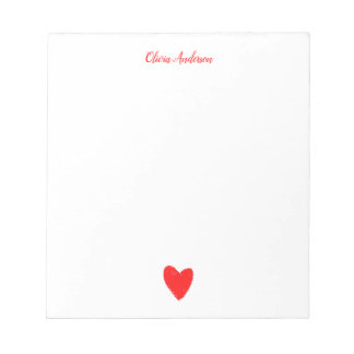 Watercolor Red Heart  Valentines Day Personalized  Notepad