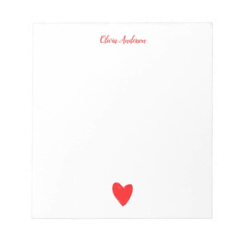 Watercolor Red Heart  Valentines Day Personalized  Notepad