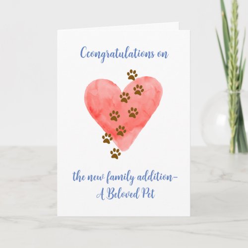 Watercolor Red Heart with NEW Pet Paws Congrats Card