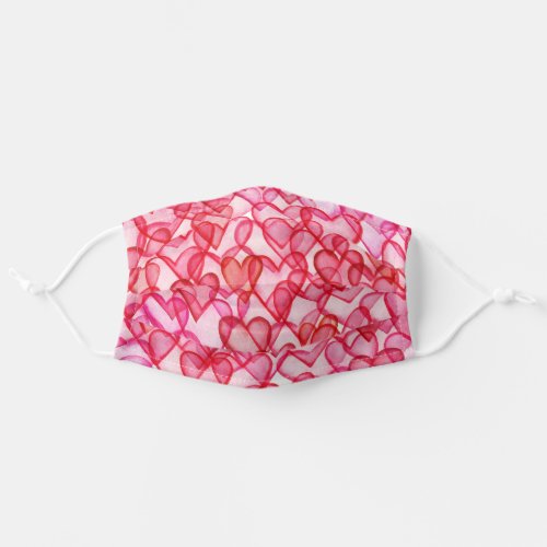 Watercolor Red Hearts Love Adult Cloth Face Mask