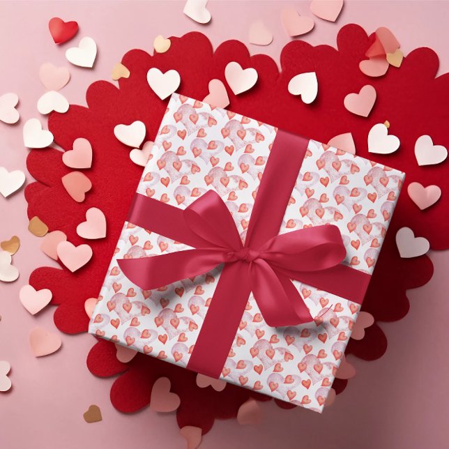 Watercolor Red Hearts Pattern Valentine's day Wrapping Paper (Creator Uploaded)