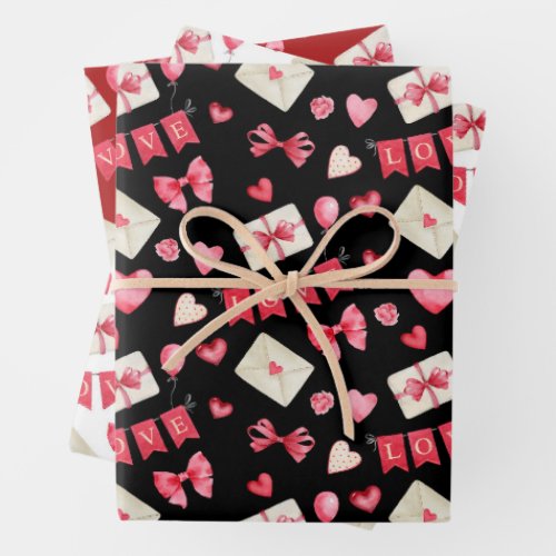  Watercolor Red Hearts Valentines Day  Wrapping Paper Sheets