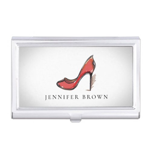 Watercolor Red High Heel Shoe Stiletto Business Card Case
