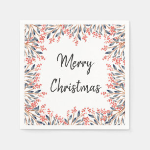Watercolor Red Holiday Party Winter Berries Leaves Paper Napkins