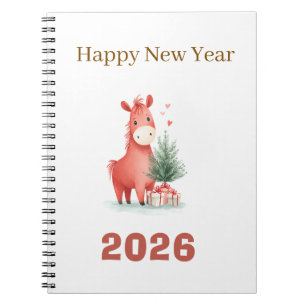Watercolor Red Horse with Gifts & Christmas Tree  Notebook