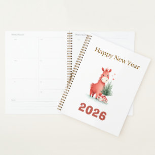 Watercolor Red Horse with Gifts & Christmas Tree Planner