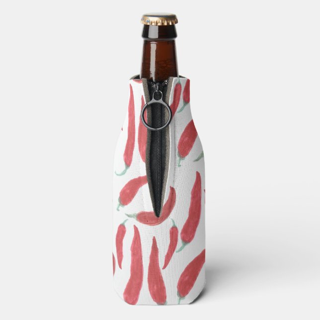 watercolor red hot chillies bottle cooler (Bottle Back)