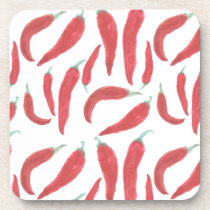 watercolor red hot chillies drink coaster