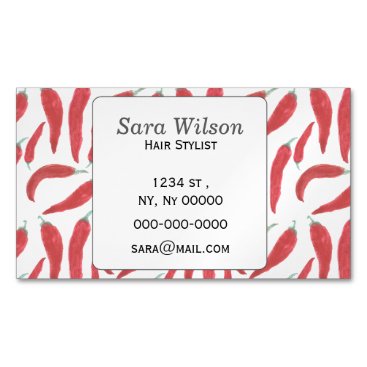 watercolor red hot chillies magnetic business card