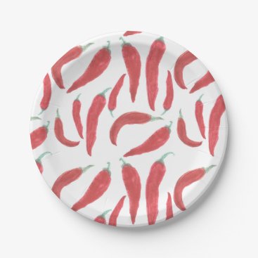 watercolor red hot chillies paper plates