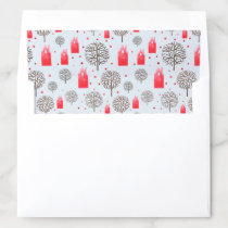 Watercolor Red House Trees | Blue or Custom Color Envelope Liner