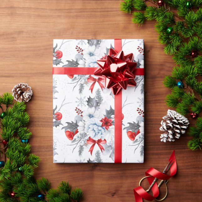 Watercolor Red Ice Blue Christmas Pattern Wrapping Paper (Holiday Gift)