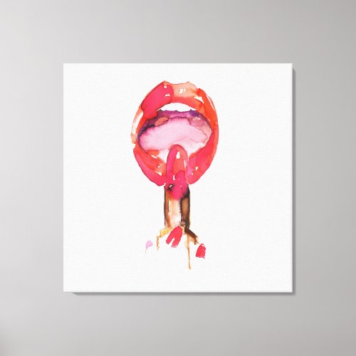 Watercolor red lips and lipstick branding canvas print