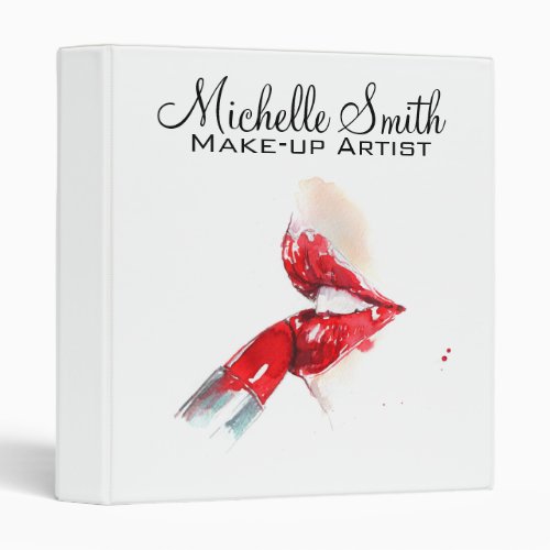 Watercolor red lips and lipstick makeup branding   3 ring binder