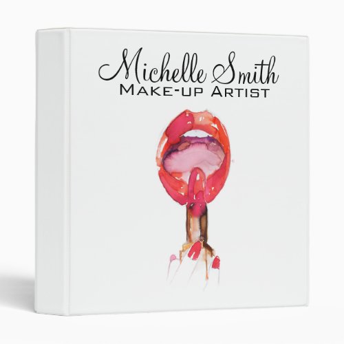 Watercolor red lips and lipstick makeup branding  3 ring binder