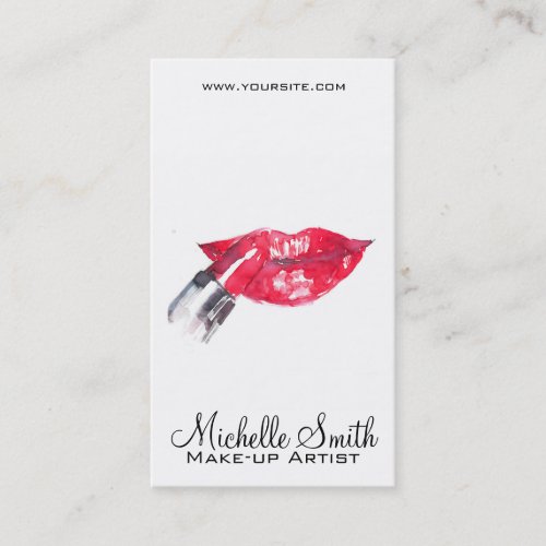 Watercolor red lips and lipstick makeup branding   business card