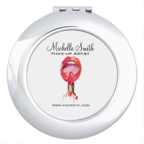 Watercolor red lips and lipstick makeup branding  compact mirror