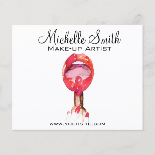 Watercolor red lips and lipstick makeup branding  flyer