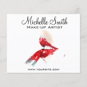 Watercolor red lips and lipstick makeup branding flyer