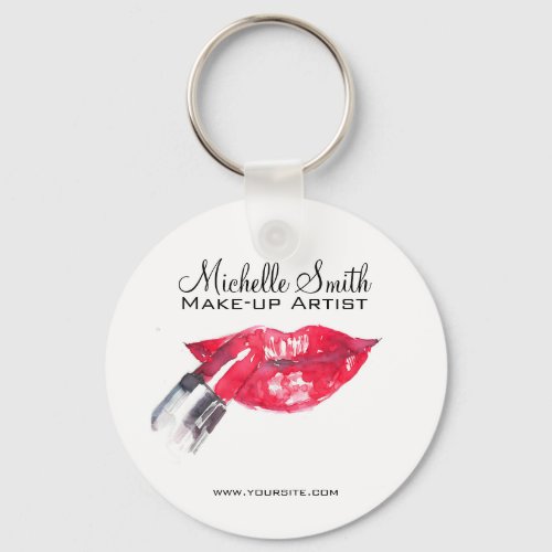 Watercolor red lips and lipstick makeup branding   keychain