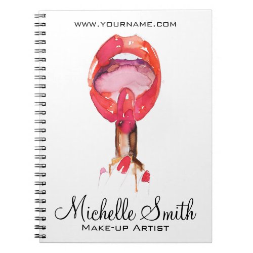 Watercolor red lips and lipstick makeup branding  notebook