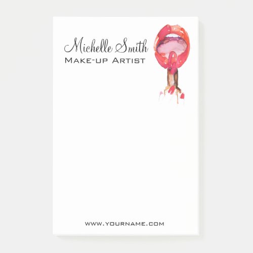Watercolor red lips and lipstick makeup branding  post_it notes