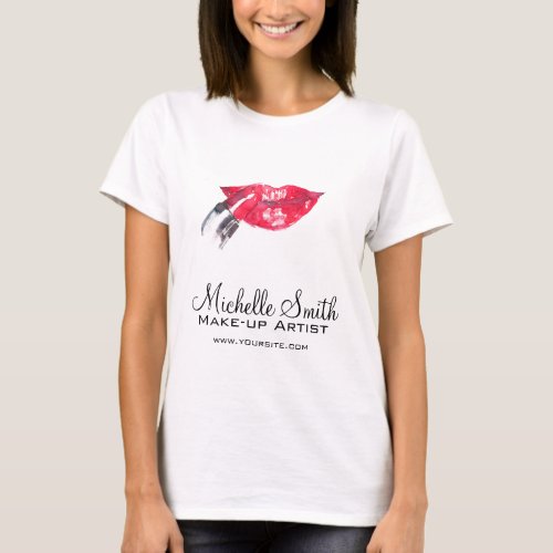 Watercolor red lips and lipstick makeup branding   T_Shirt