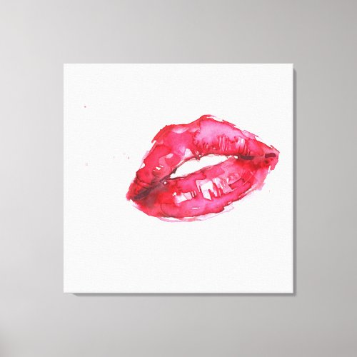 Watercolor red lips makeup branding canvas print