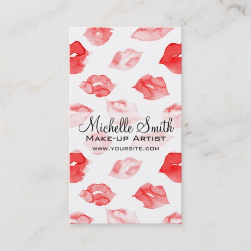 Watercolor red lips pattern makeup branding business card