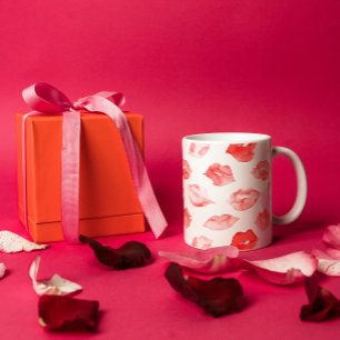 Watercolor red lips pattern makeup branding coffee mug