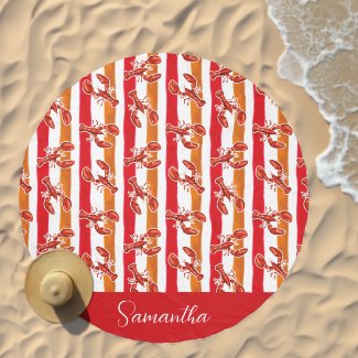 Watercolor Red Lobster Orange Stripes Personalized