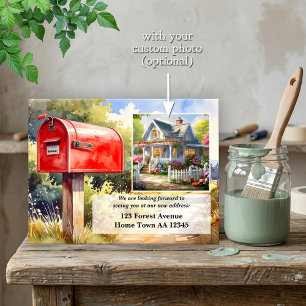 Watercolor Red Mailbox New Home Moving Postcard