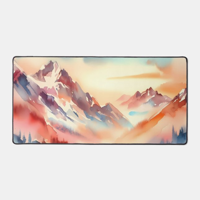 Watercolor red mountain desk mat (Front)