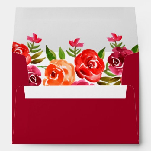 Watercolor Red Orange Burgundy Floral Envelope